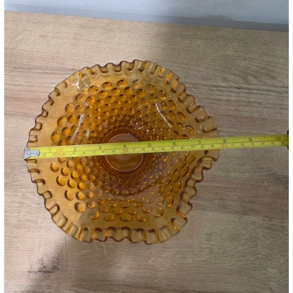 Vintage Fenton Hobnail Amber Candy Dish Footed Ruffled Edge 8''
